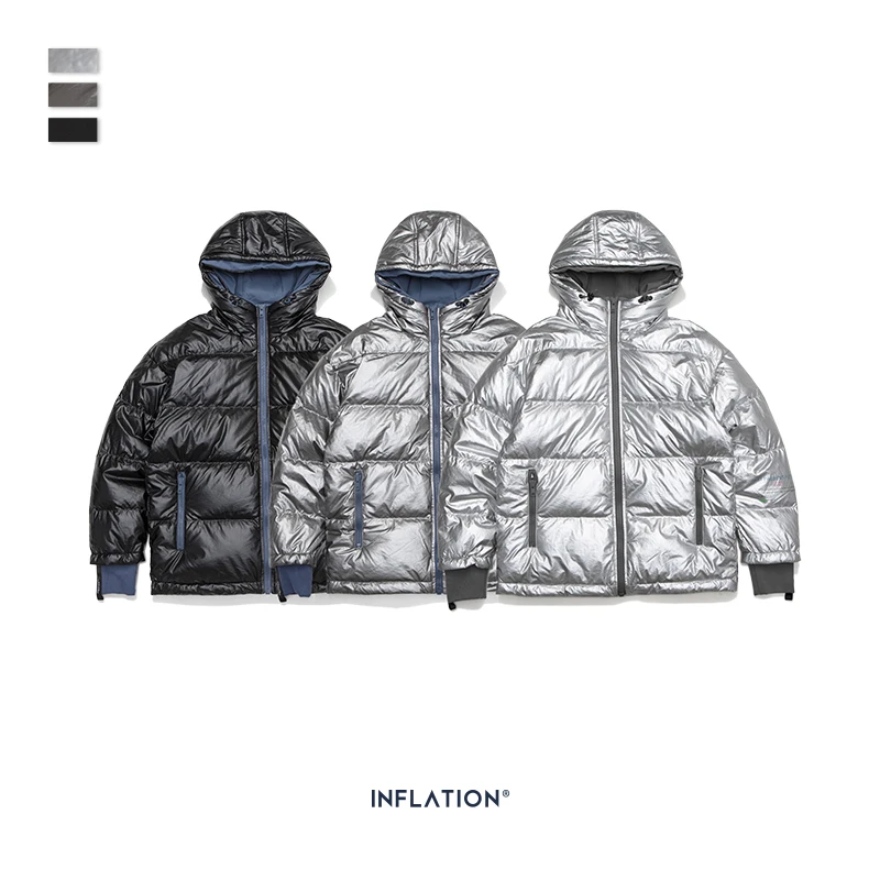 

INFLATION 2020 Men Winter Jackets Cotton Wadded Men Jacket Shinning Couple Thick Warm Outerwear Hooded Men Wadded Coat 9766W