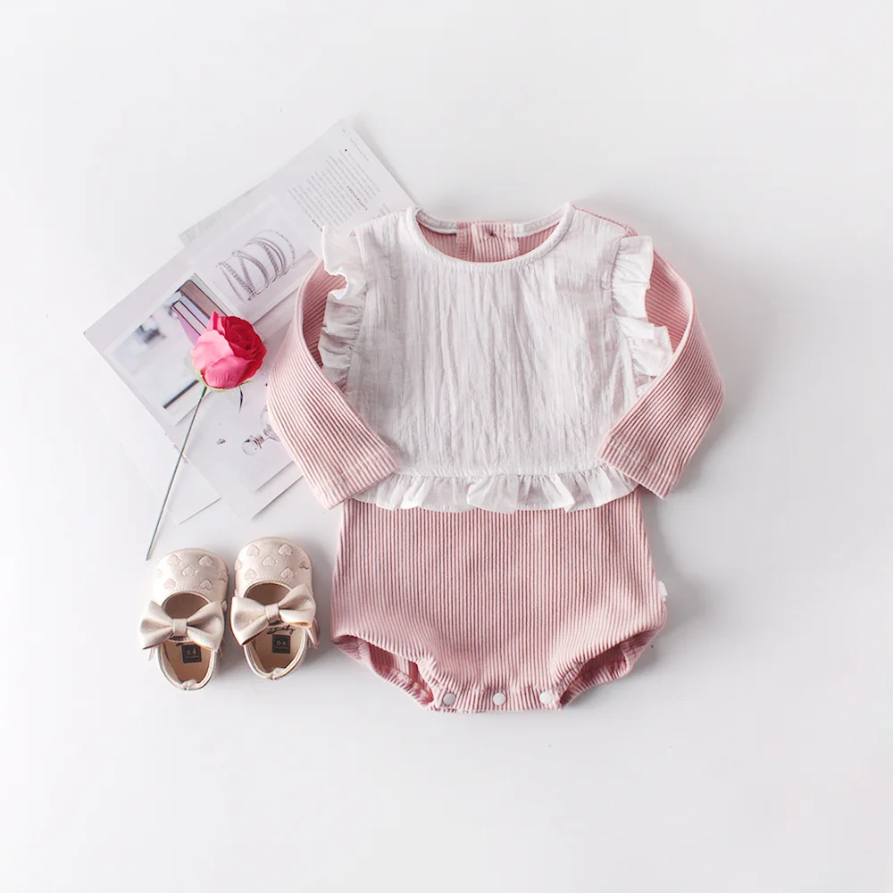 

Sweet Ins Fashion Baby Girls Knitted Cotton Rompers Pink Color Spring Autumn Cute Children Candy Color Toddler Clothes