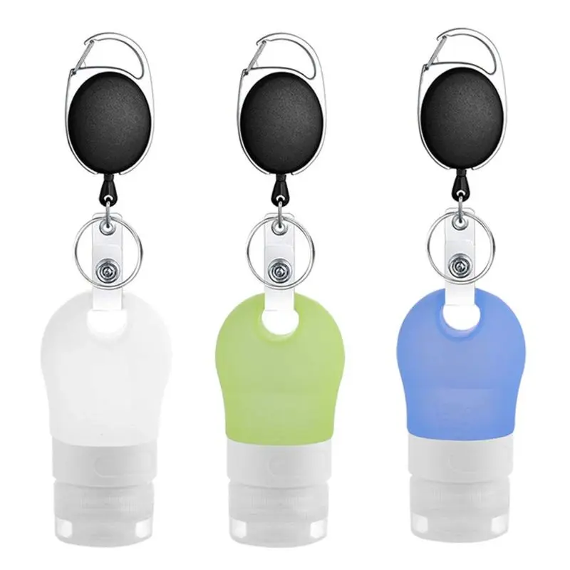 

Silicone Refillable Squeezable Hand Sanitizer Empty Bottle with Keychain Carrier