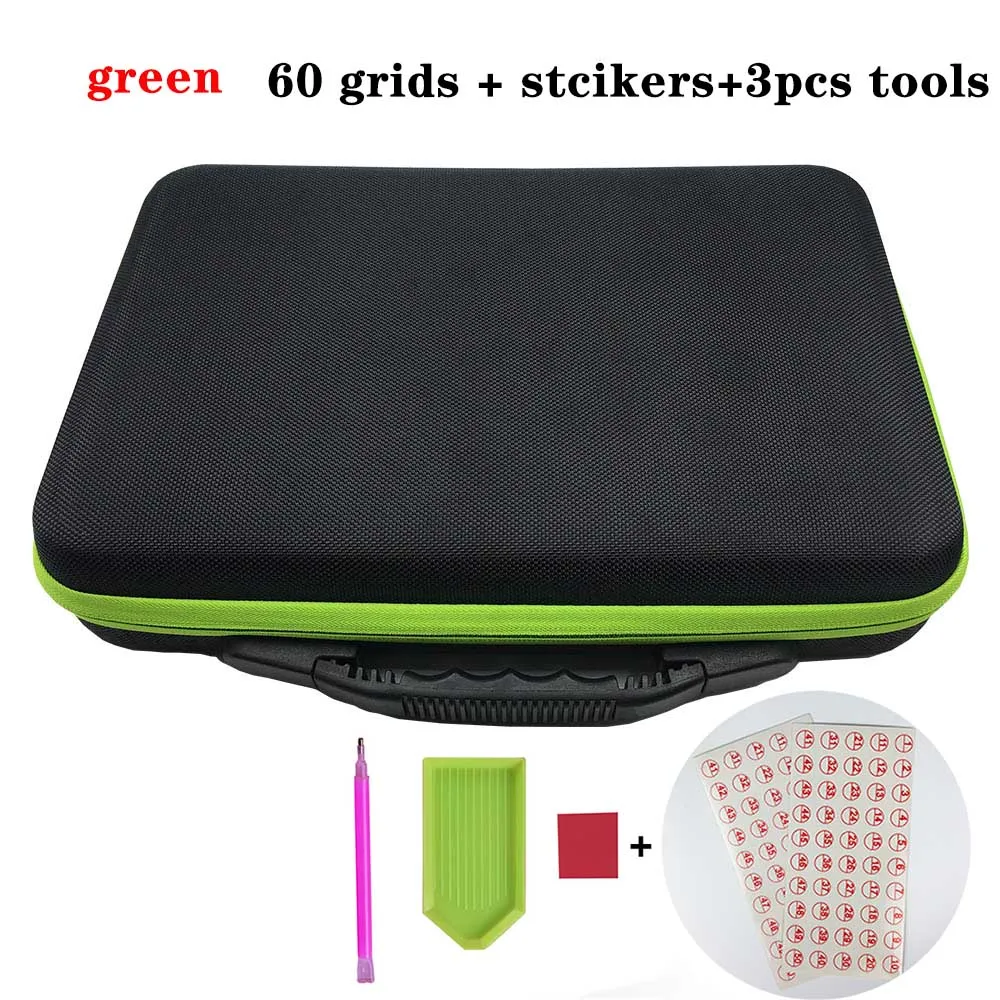 green-sticker-tools Новинка, аксессуары для алмазной живописи, чехол для переноски, контейнер для хранения, коробка для хранения 60 бутылок, ручная сумка с бриллиантовым рисунком, инструменты - Цвет: green-sticker-tools