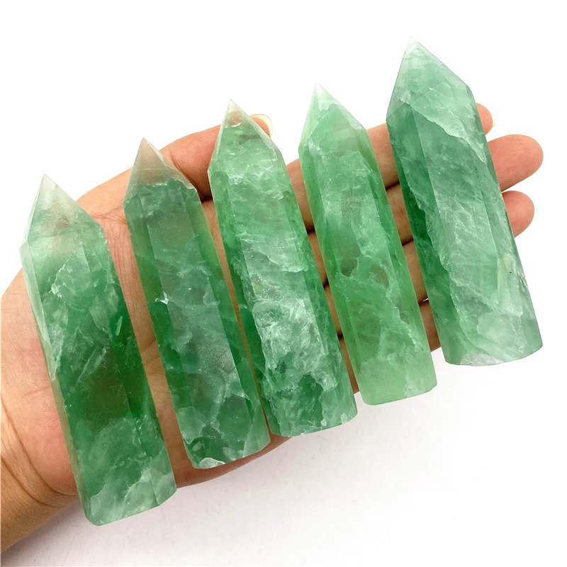 

Beautiful 1PC Natural Snowflake Green Fluorite Quartz Crystal Stone Point Tower Healing Hexagonal Wand Natural Quartz Crystals