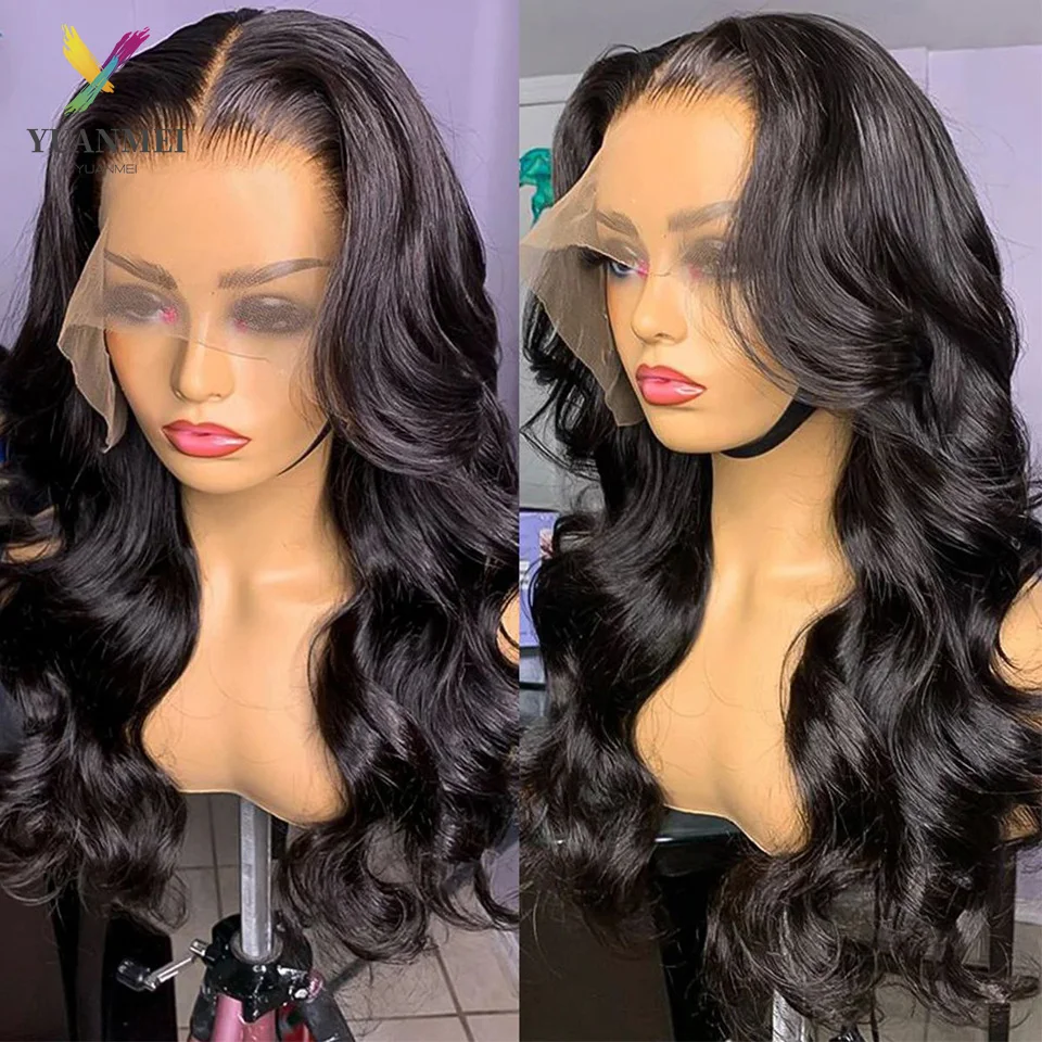 YUANMEI 13X4X1 Pre Plucked Lace Front Wig Body Wave Human Hair Wigs For Black Women Brazilian Hair Closure Wigs