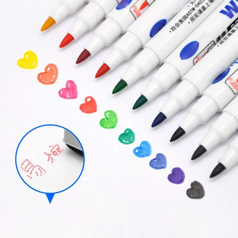 

10 Colors Erasable Whiteboard Marker Pen Non Toxic Sign Fine Nib Student Drawing Pens Office School Supplies
