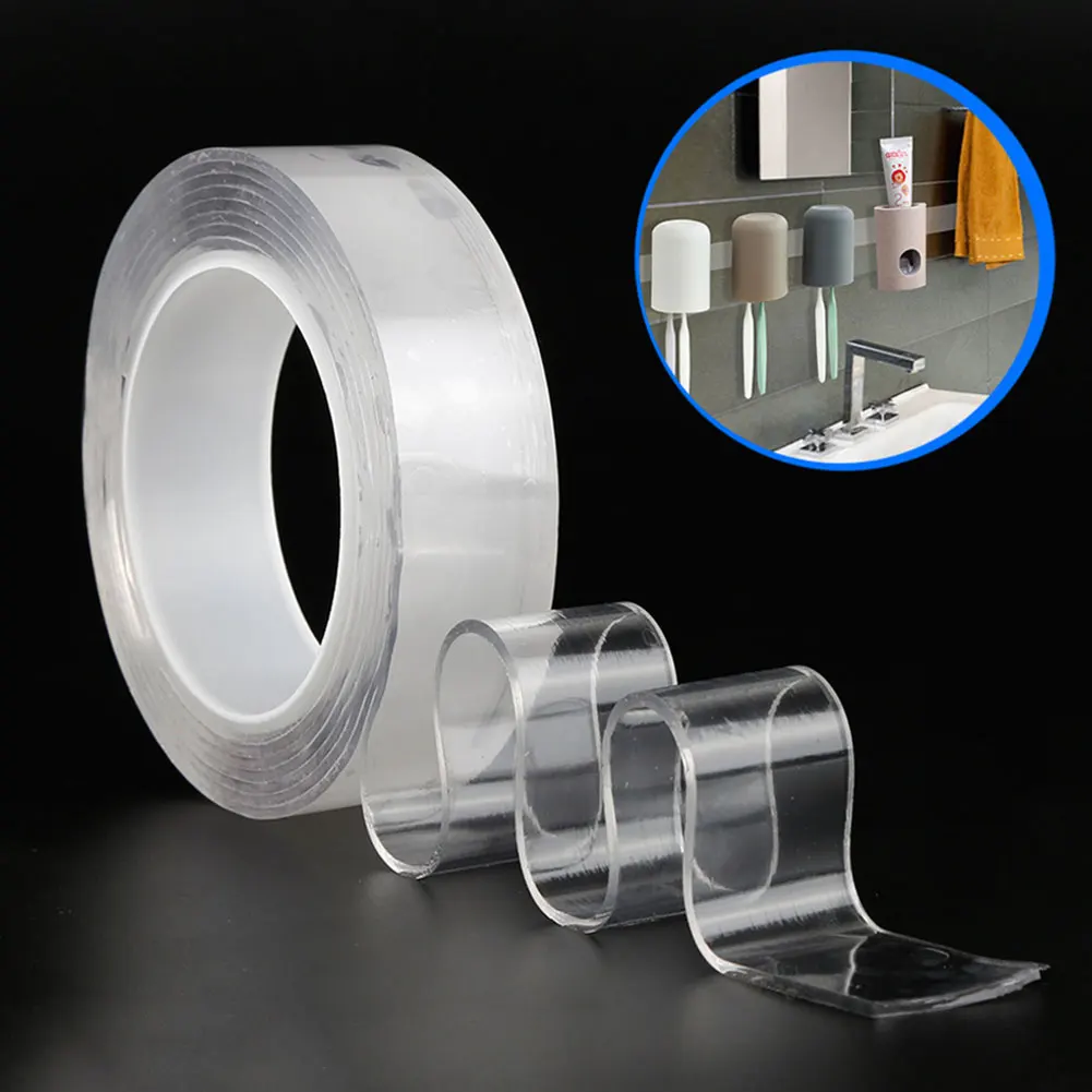 

1M/5M Nano Magic Tape Double Sided Tape Transparent NoTrace Reusable Waterproof Adhesive Tape Cleanable Home Garden Office