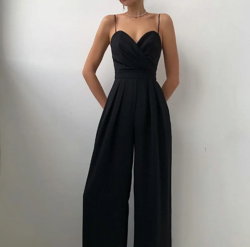 Summer Women's New Temperament Tight-fitting Sleeveless Sling Jumpsuit Black Sling High Waist Mopping Floor Minimalist Jumpsuit