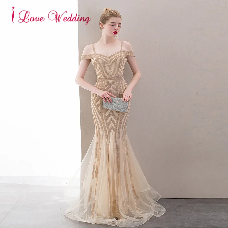 same as photo ILoveWedding Vestido de festa Роскошные платье для выпускного вечера в виде сердца свадебное платье без рукавов с открытыми плечами золотые блестки Формальное длинное платье на выпускной для вечерние - Цвет: same as photo