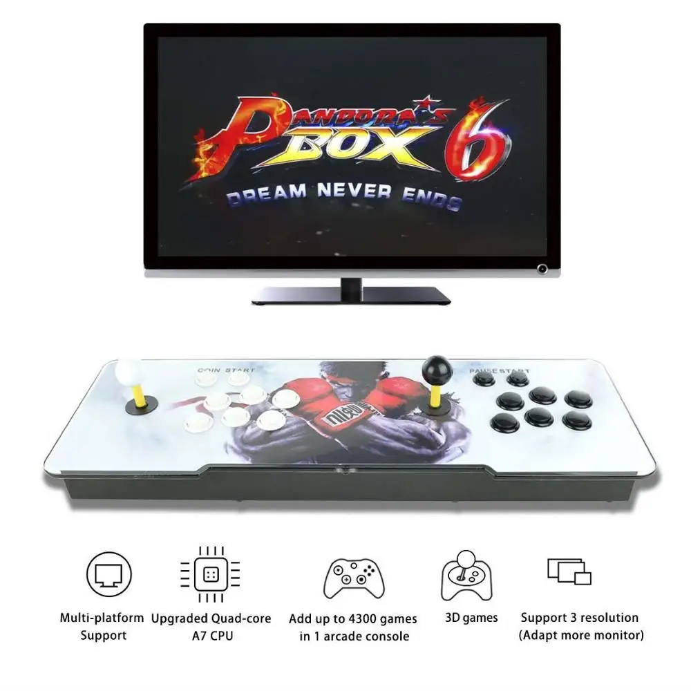 Pandoras Box 6 1300 аркадная консоль, поддержка 3D игр, добавить больше игр, список любимых, алфавитный порядок, классификация игр - Цвет: SF IV Black