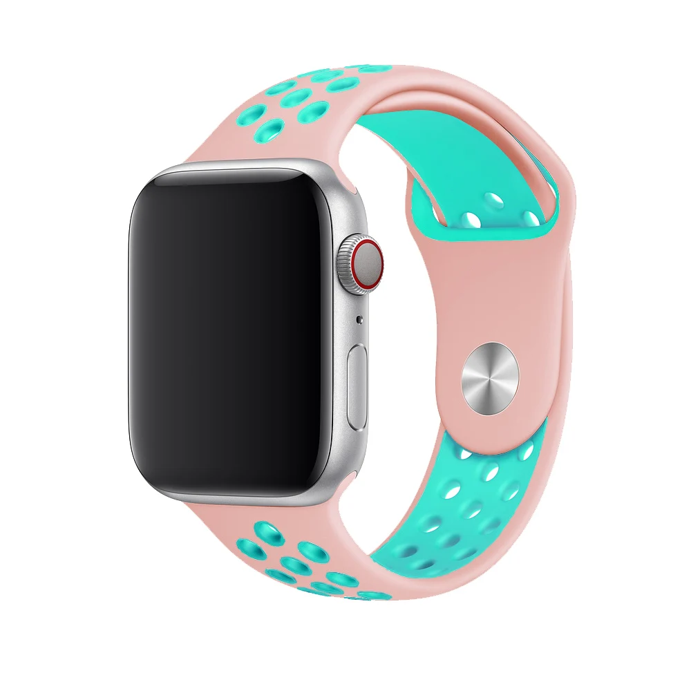 rose green 6 Дышащий силиконовый спортивный ремешок для Apple Watch 5 4 3 2 1 42 мм 38 мм резиновый ремешок для Nike+ Iwatch 5 4 3 40 мм 44 мм - Цвет ремешка: rose green 6