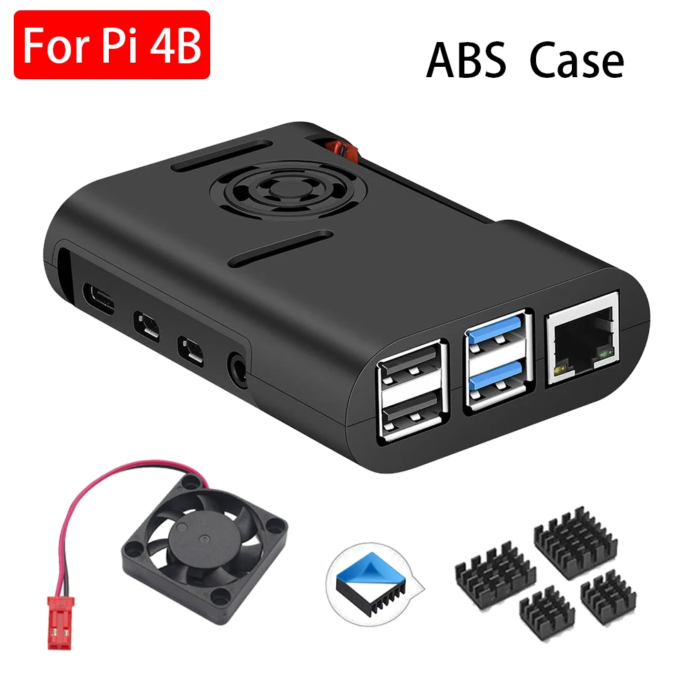 Чехол для Raspberry Pi 4 чехол из АБС пластика с вентилятором черный корпус алюминиевый