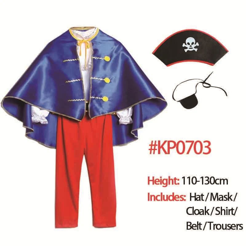 Blue Set B Пиратский костюм для детей; Детский Пиратский костюм на Хэллоуин для мальчиков; маскарадный костюм на день рождения; плащ; костюм пирата на Рождество - Цвет: Blue Set B