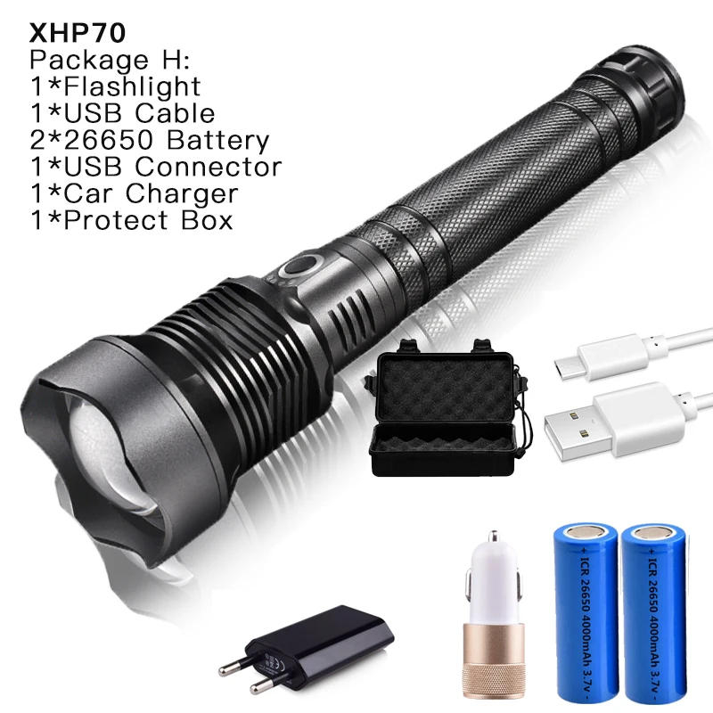 H 80000 люмен самая мощная лампа xhp70.2 светодиодный фонарик usb светодиодный фонарь с зумом xhp70 xhp50 18650 или 26650 Аккумулятор для кемпинга на открытом воздухе - Испускаемый цвет: H