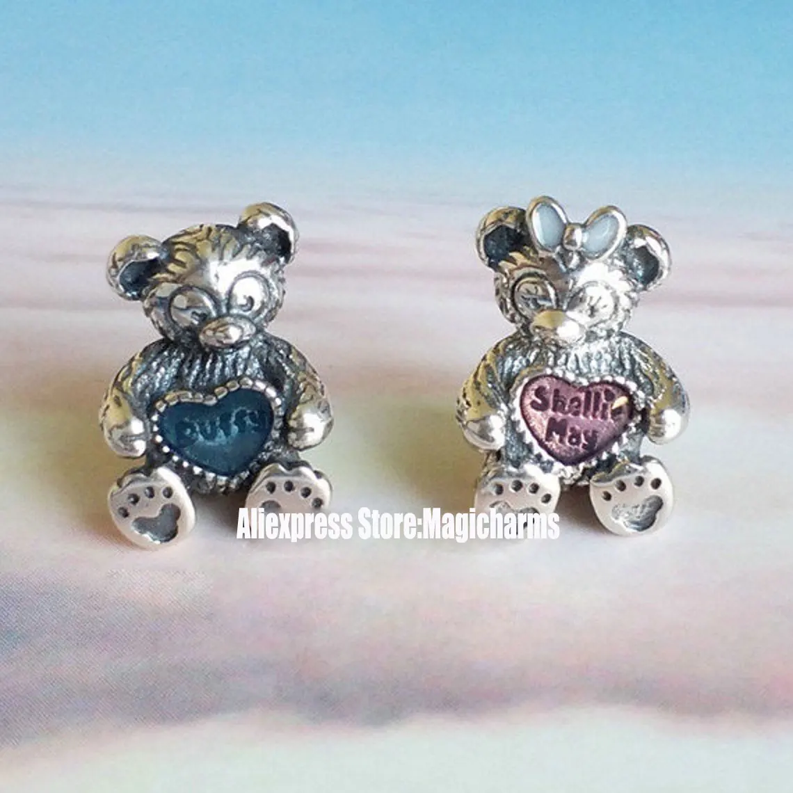 

925 Sterling Silver Teddy Bear Cartoon Charm Bead with Enamel Fits All European Pandora Bracelets Necklaces