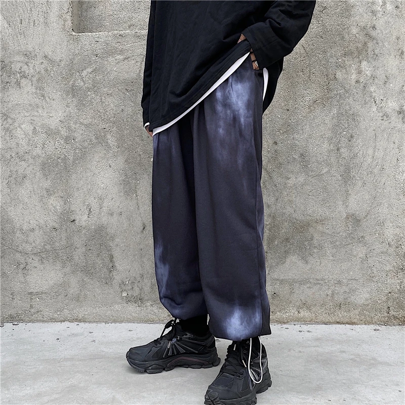 

Spring Harajuku style tie-dye straight loose wide-leg drawstring pants