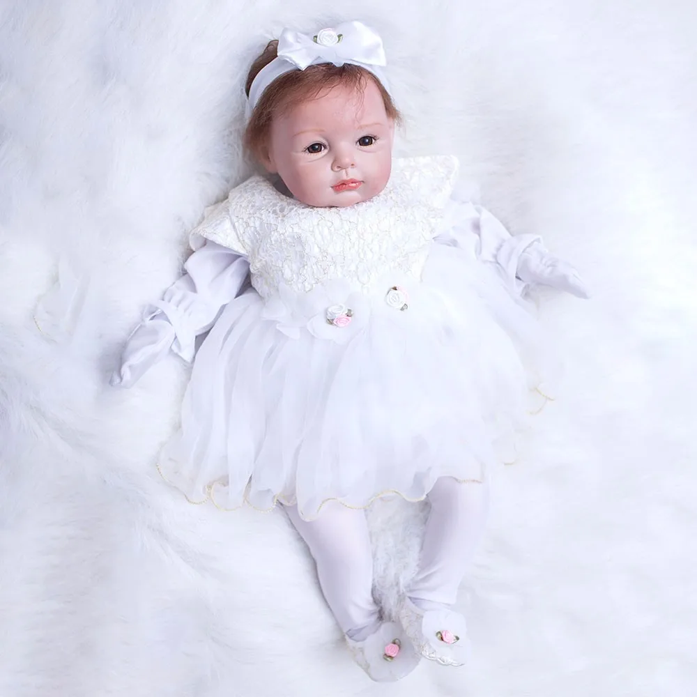 OtardDolls новорожденная кукла 22 дюйма силиконовая Реалистичная Bebe белое платье Reborn