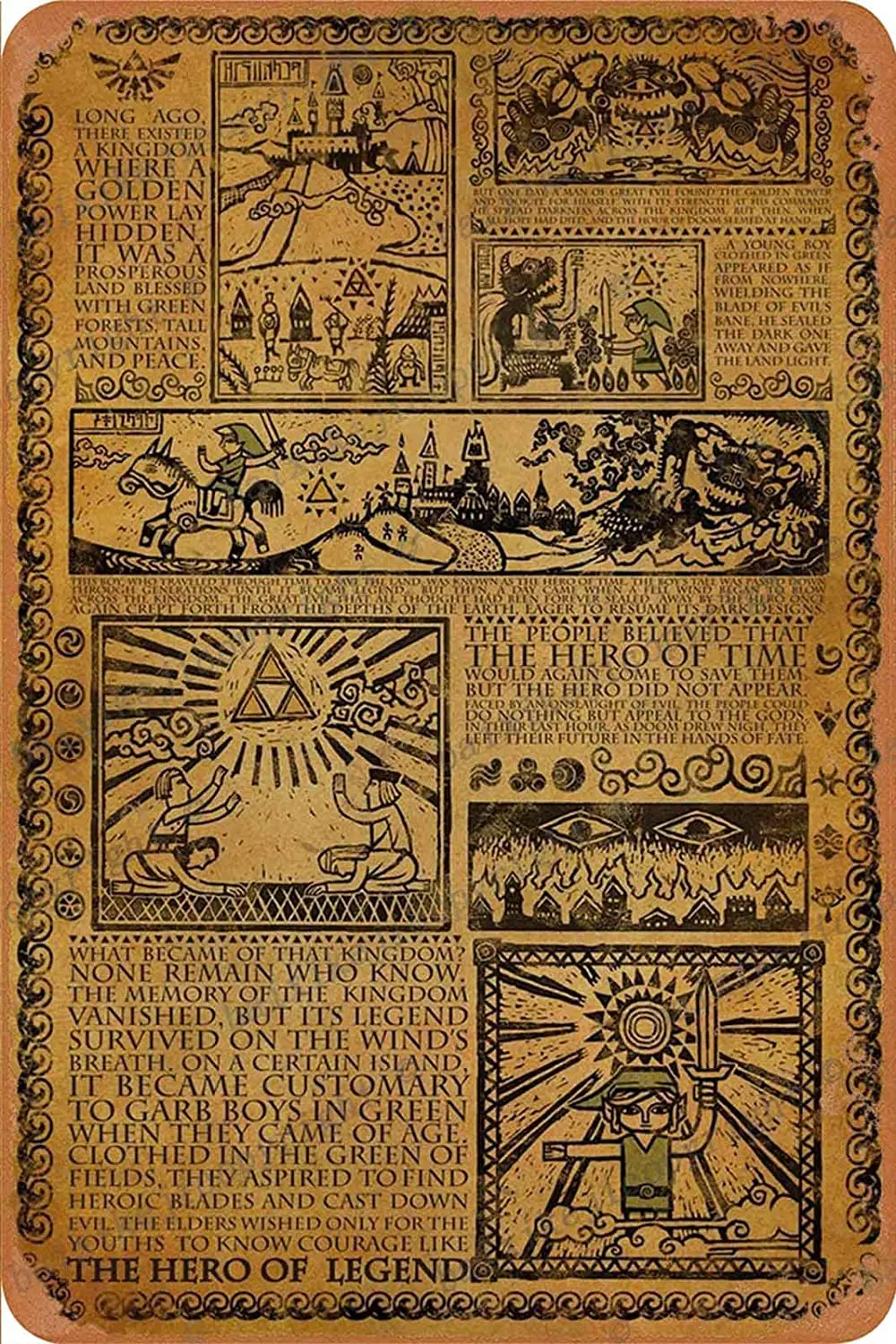 

Zelda Story Hero of Time Legend Mythology Timeline Tin Sign Vintage Metal Sign Poster Home Wall Decor Cafe Bar pub Club Gift