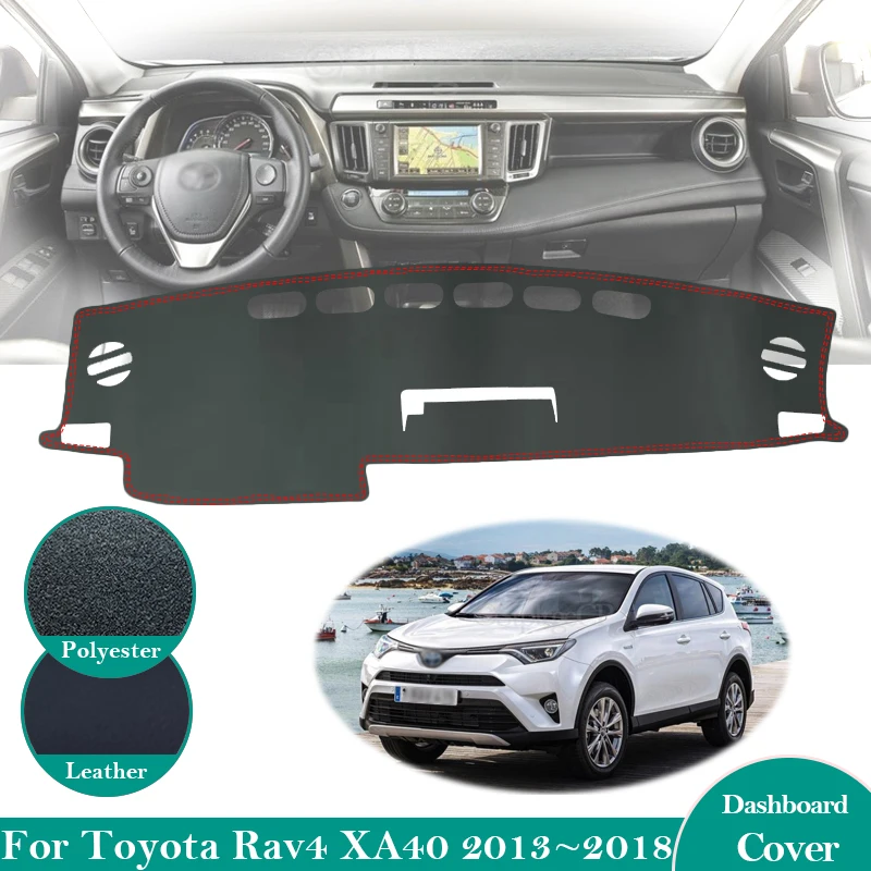 Alfombrilla de cuero antideslizante para salpicadero de Toyota Rav4 XA40 2013 ~ 2018 RAV 4 40, accesorios para salpicadero, parasol, 2016, 2017