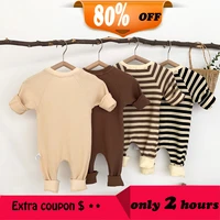 spring new style baby girls long sleeve waffle rompers infant boys striped casual jumpsuit kids one piece clothes for 0 2y
