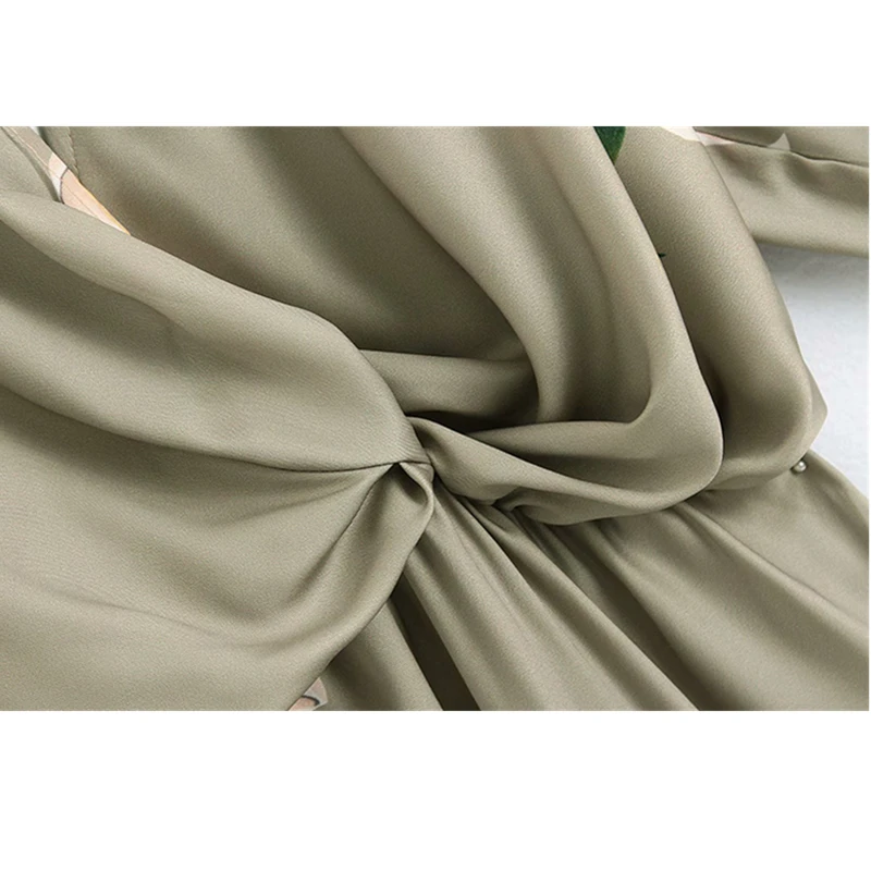 GLAUKE весеннее платье цвета хаки с принтом винтажное женское повседневное