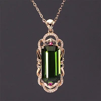 vintage fashion green crystal emerald gemstones diamonds pendant necklaces for women rose gold color choker jewelry bijoux gift