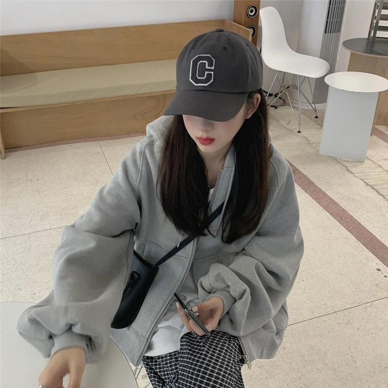 

han Jacket women's casual all-match cardigan zipper round neck top short coat long sleeve autumn and winter