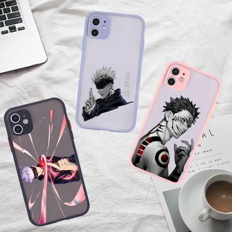 

jujutsu kaisen Phone Case For iPhone 12 11 Mini Pro XR XS Max 7 8 Plus X Matte transparent Gray Back Cover
