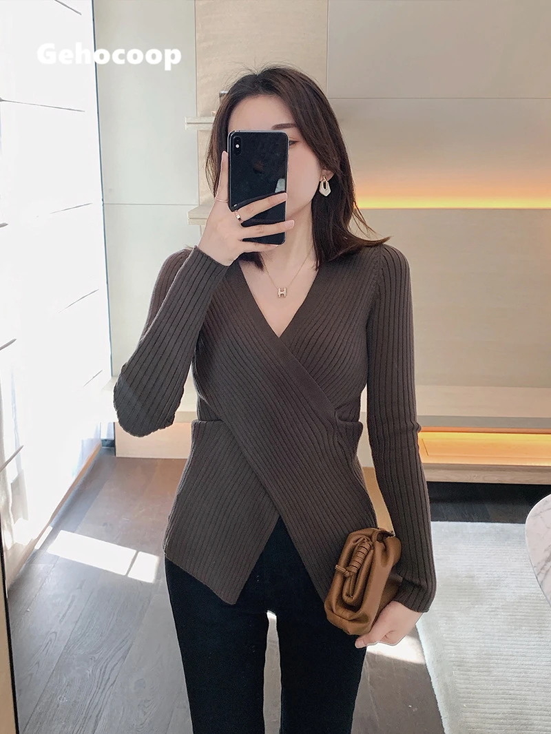 

Women's Sweaters Knitted Long Sleeve Winter Spring Vintage Elegant Sexy V-neck Casual Elegant Pullovers Korean Chic Sweater Tops