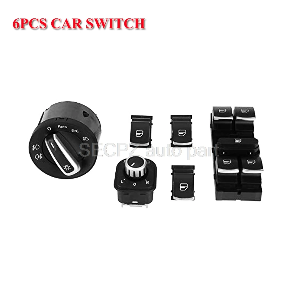 

6pcs/set chrome headlight windows mirror switch button 5nd959857 5nd941431b 5nd959565a 5nd959855 for vw passat b6 jetta golf mk5