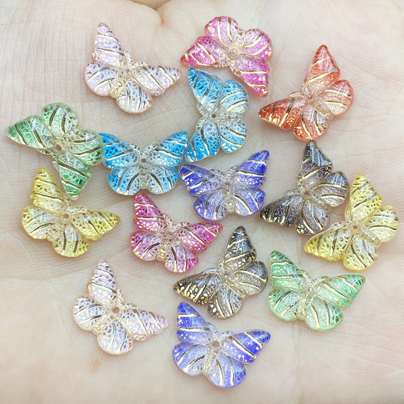 

40pcs Colorful Butterfly Flat Back rhinestone Cabochon Miniature Applique 1 hole Christmas ornament DIY scrapbook figurines