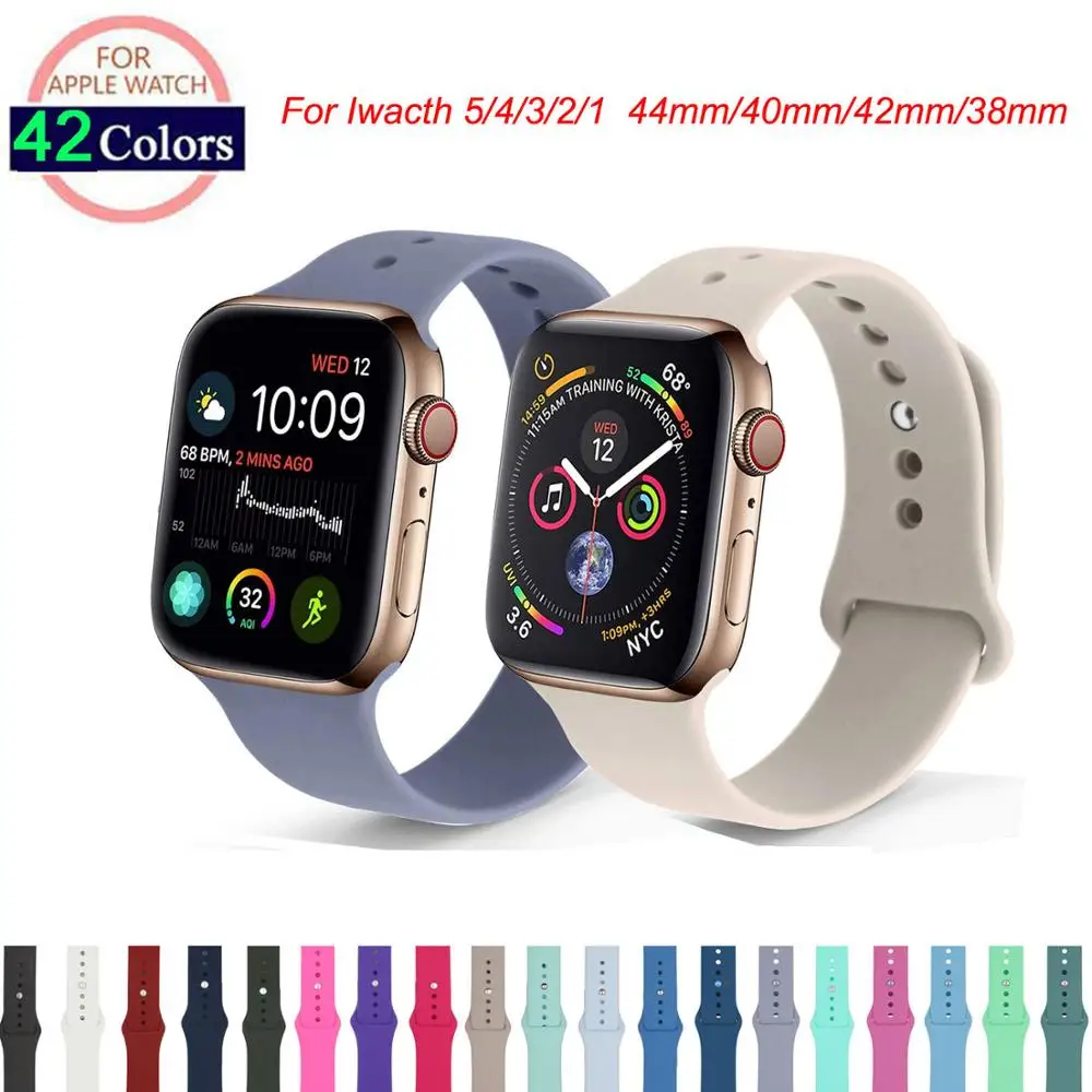 32 Цвета мягкого силикона замена спортивный ремешок для Apple Watch группа 44 мм 40 мм Series4/3/2 /42 мм 1 38 мм наручные браслет ремень