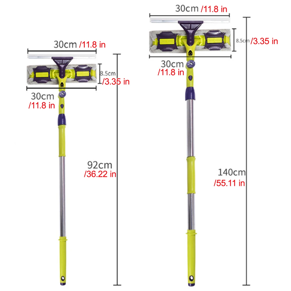 

180 Rotatable Window Squeegee Microfiber Extendable Window Scrubber Washer Cleaner Tools Cleaning Brush for High Window