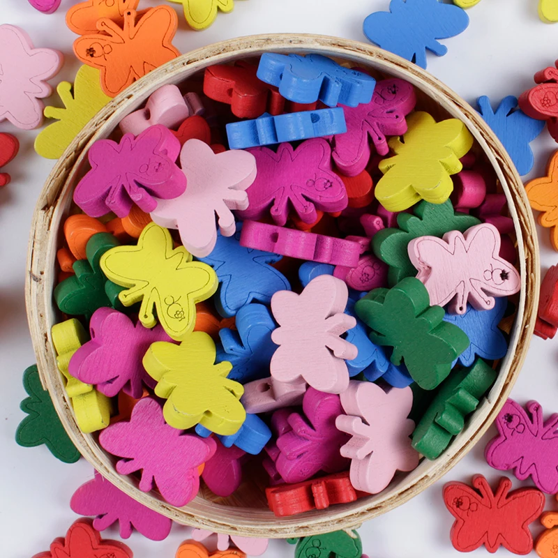 

100Pcs/lot Cute Butterfly Shape Wood Loose Spacer Beads Wooden Beads for Diy Baby Toys Jewelry Making Accessories Wholesale