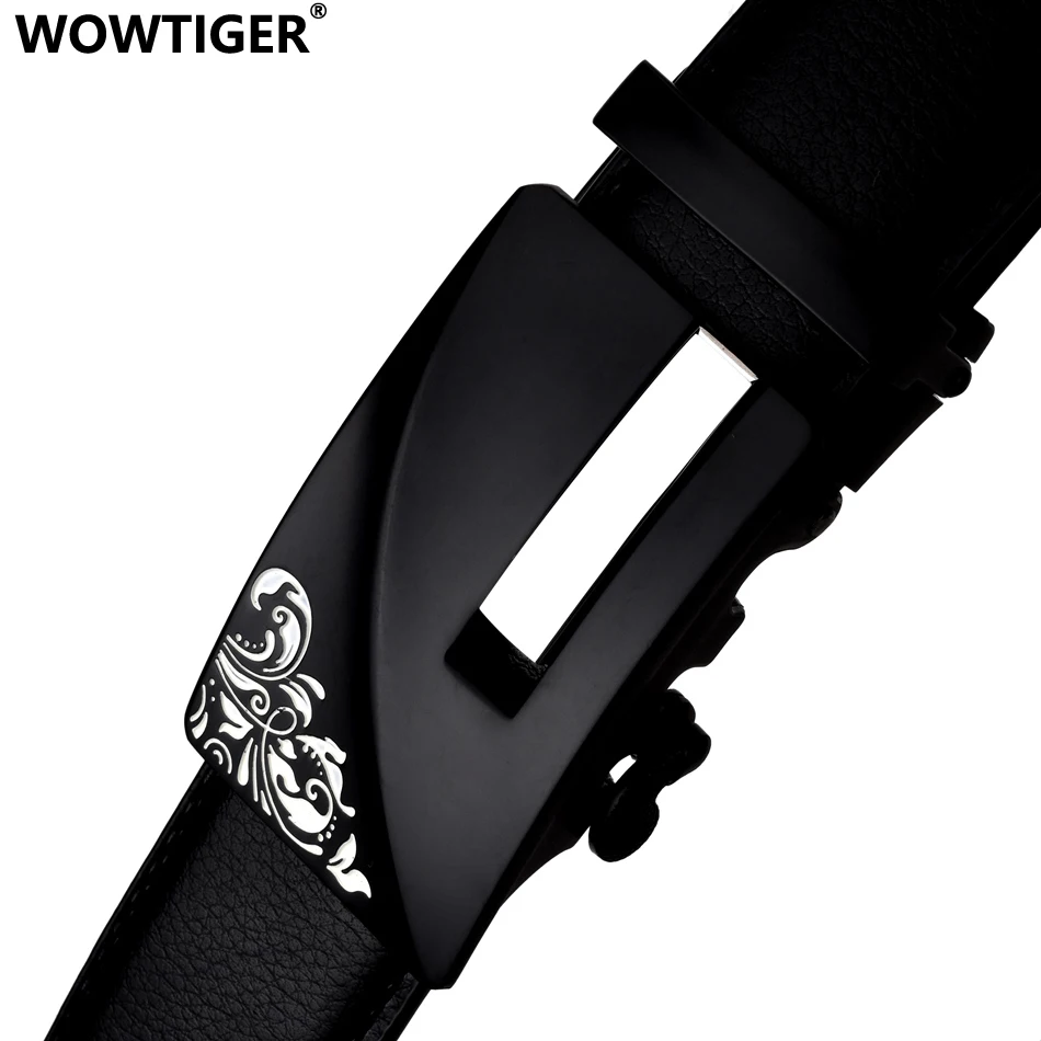 WOWTIGER Black 3.5cm width Floral cowhide Leather mens belt High quality luxury brand designer automatic buckle belts for men