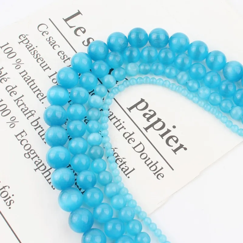 Бусины Из Натурального голубого камня кошачий глаз 4/6/8/10/12 мм | Украшения и