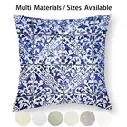 Голубая и белая португальская наволочка для подушки, наволочка для подушки, наволочка из хлопка и льна, наволочка для подушки с голубой и белой плитки с португальским цветочным узором