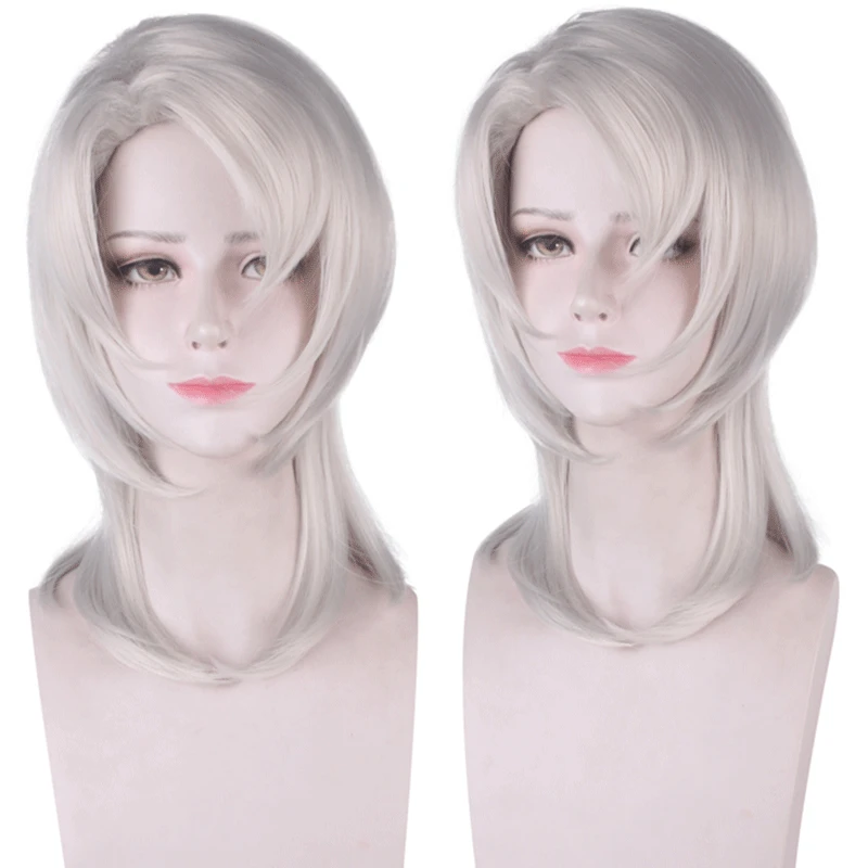 

Anime Kimetsu no Yaiba Uzui Tengen Cosplay Wig Demon Slayer Short Silvery White Hair Halloween Party Costume + Wig Cap