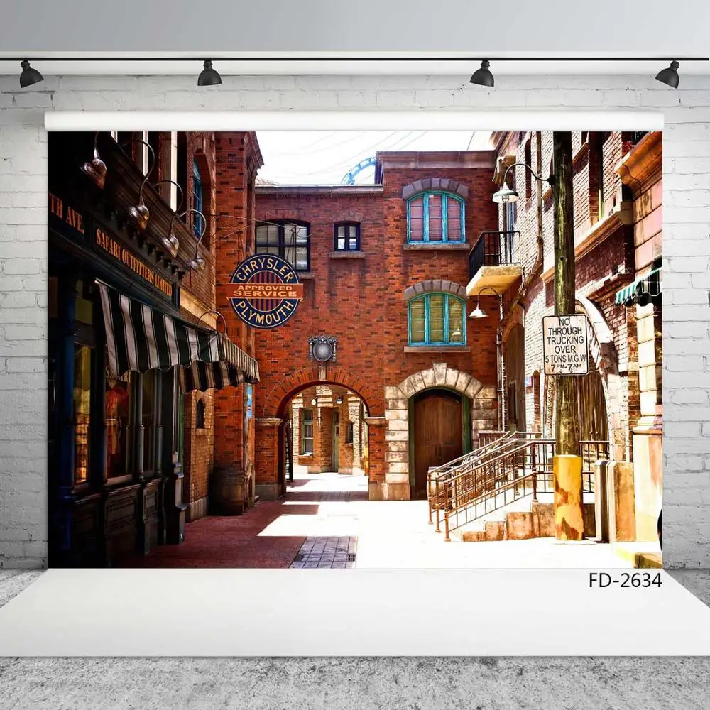 Винтажный фон для фотосъемки с изображением красного кирпичного дома уличного