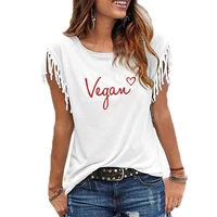 2019 fashion o collar t shirt for women vegan letters print plus size tumblr size streetwear