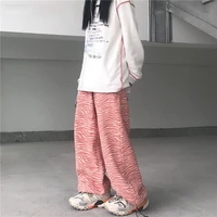 casual pants women straight all match street style loose zebra print elastic waist oversized trousers pink aesthetic personality
