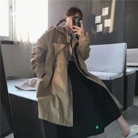 khaki windbreaker womens autumn and winter fashion american college style casual loose and versatile long work jacket trench