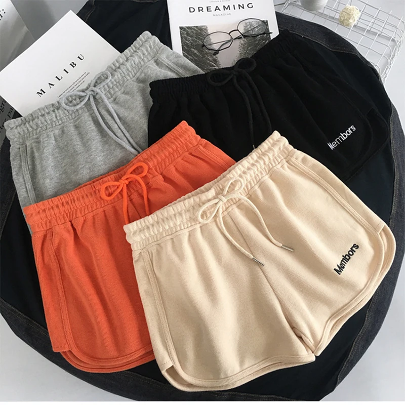 

Loose Women Shorts Summer Casual Sport Short Pant Drawstring Stretch Shorts Fashion Short Trousers Ribbed Wide Leg Shorts