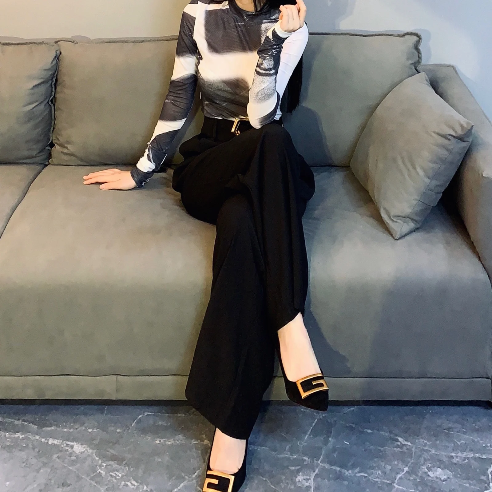 Genuine 2021 spring new white wide leg pants women's high waist drop feeling loose and slim straight pants