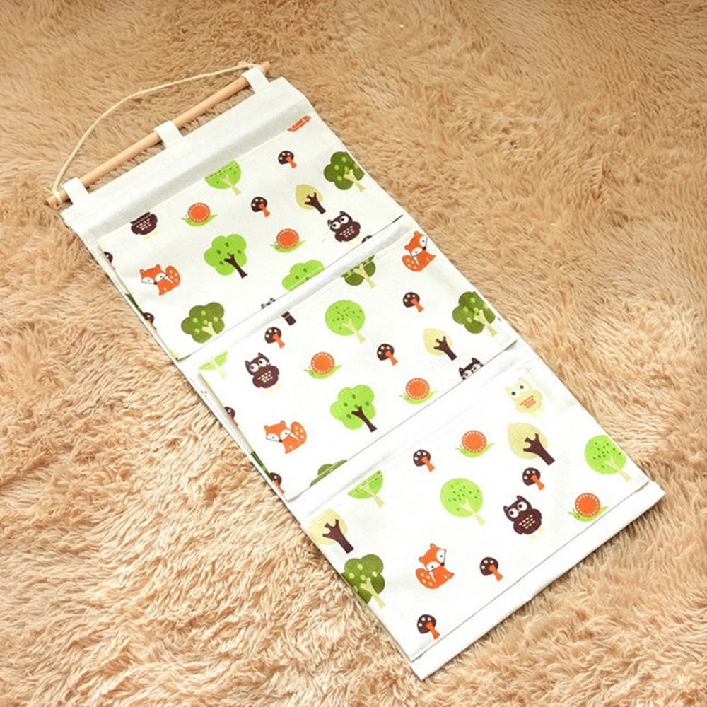 Маленькая сумка для хранения из хлопка и льна с принтом совы на дереве за дверью