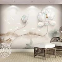 milofi custom 3d decorative mural wallpaper chinese style simple and elegant ink painting lotus and nine fish background wall