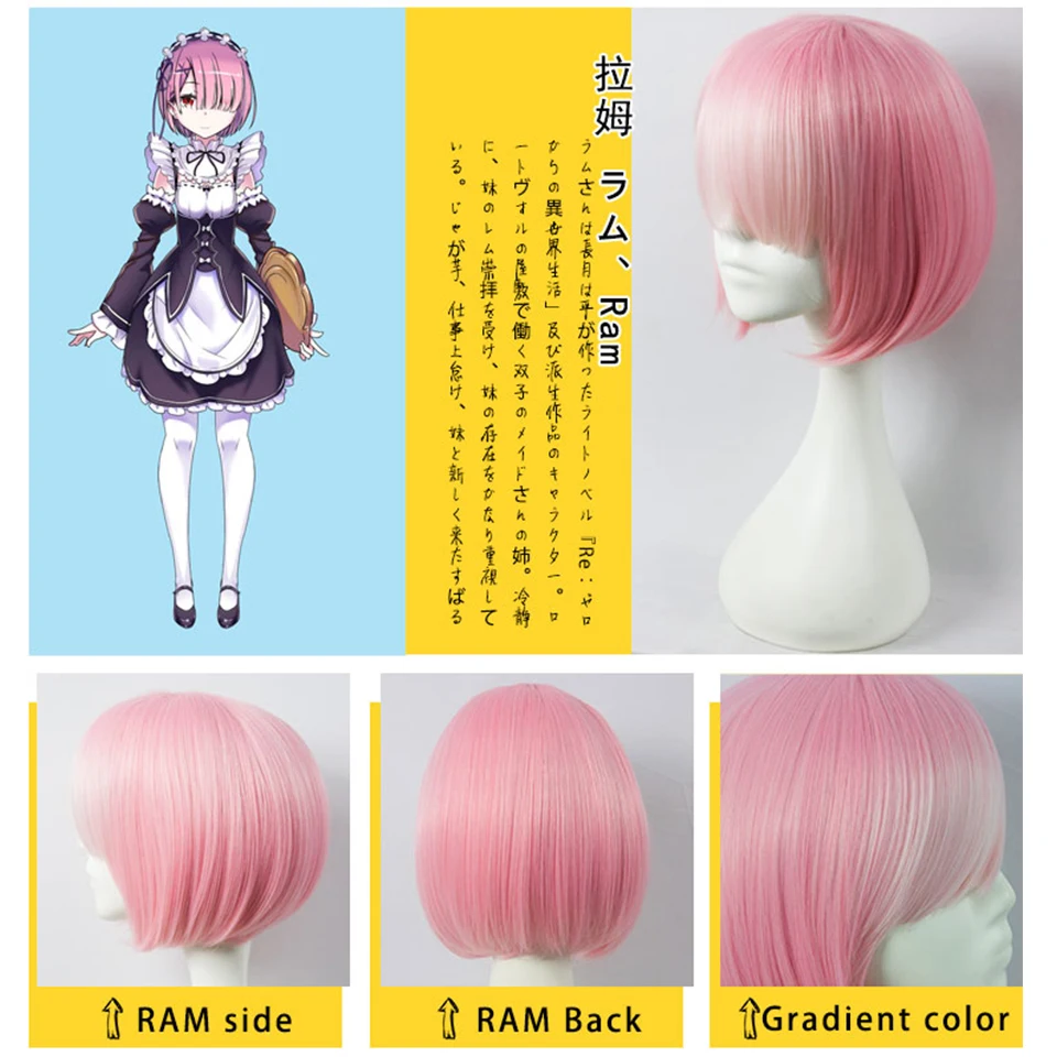 Парик LUPU для косплея REM And RAM с короткими прямыми волосами Re:Zero начало жизни в