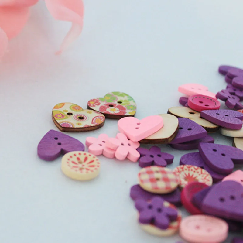 100 шт. DIY 15 мм розовый фиолетовый цвет формы смешивания деревянные пуговицы для