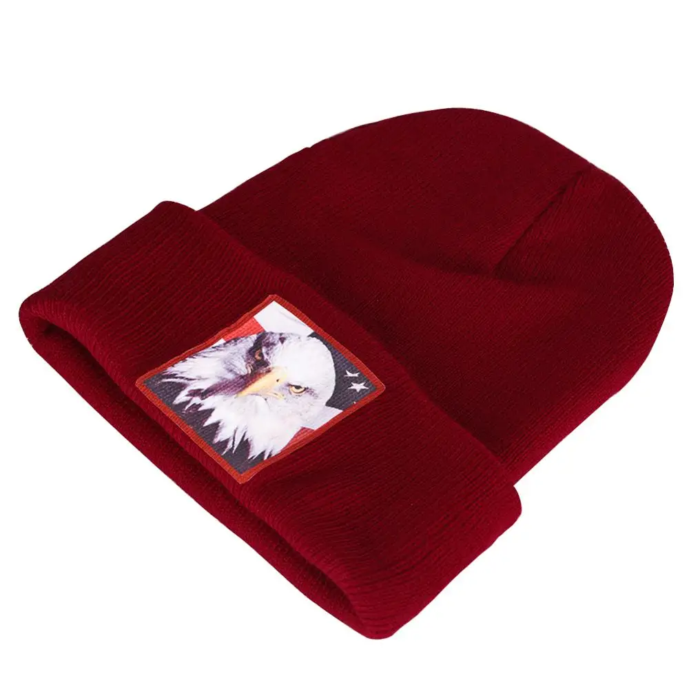 Зимние шапки Американский лысый орел Beanies женские вязаные с манжетами облегающая