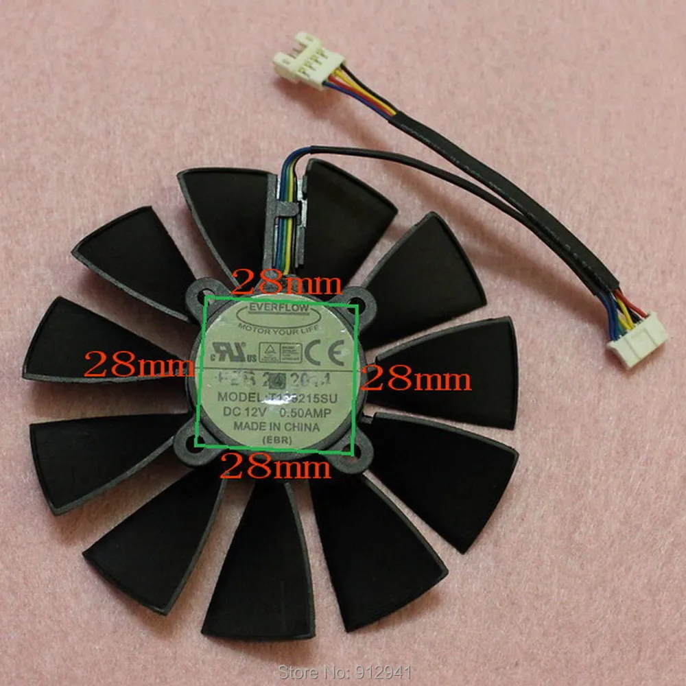 R166b 95 мм T129215SU видеокарта одной замены вентилятора 4x28 12V 0.50A 4 провода 5Pin для ASUS GTX780