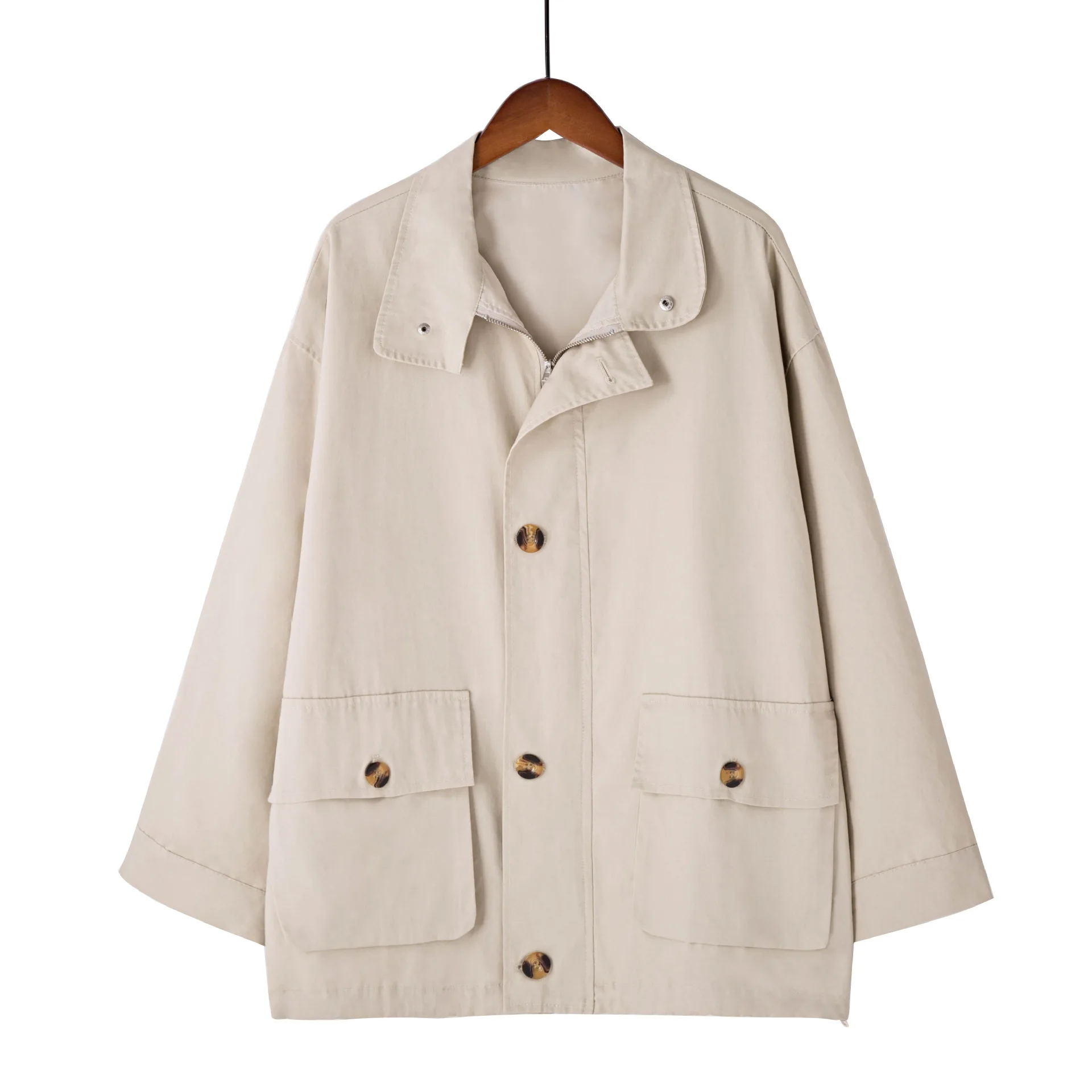 

2020 New Arrival Autumn Winter Jacket Women Turn Collar Long Sleeve Single Breasted Coats Streetwear Solid Casual Clothes Beige