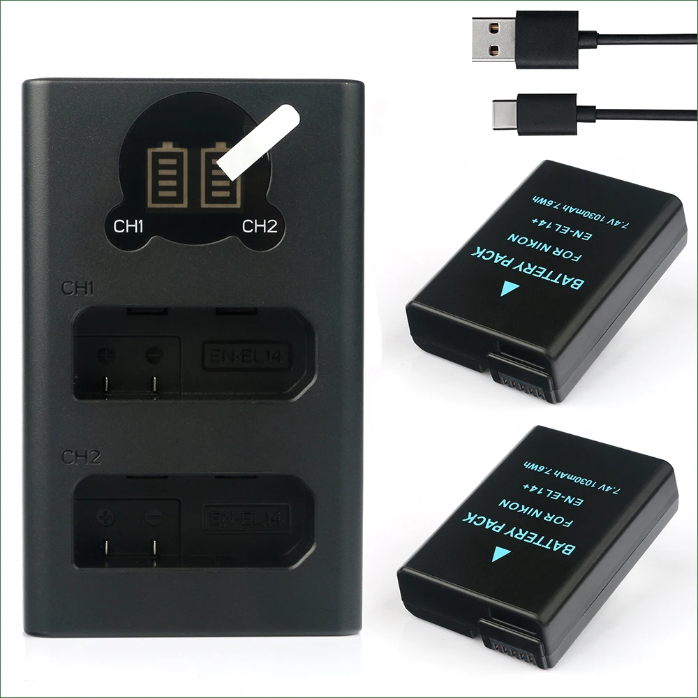 BaterÃ­a EN-EL14 EL14 de 7,4 V y 1030mAh, Cargador USB Dual para...