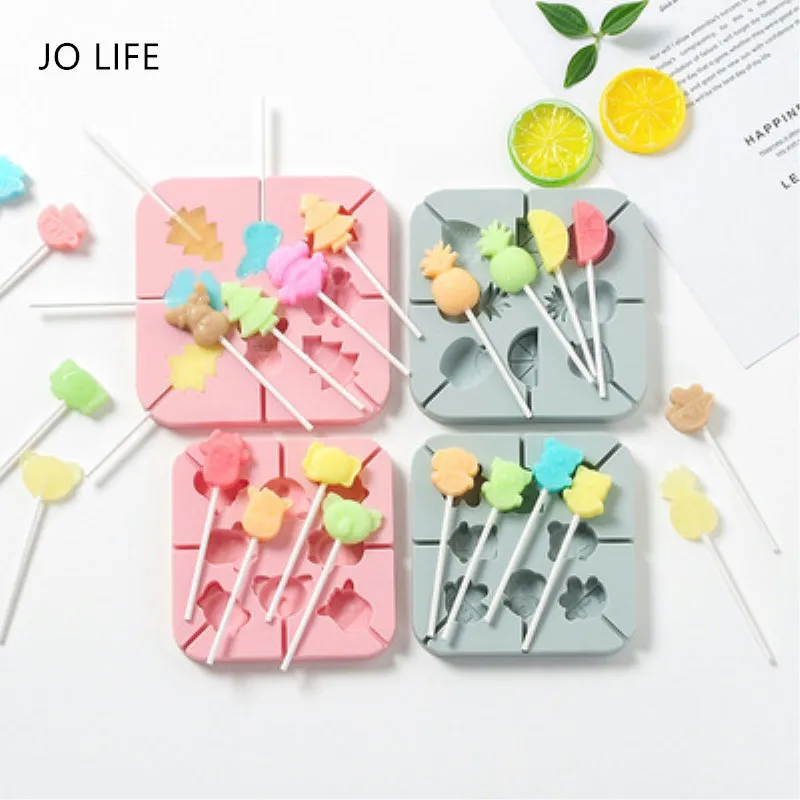 Силиконовая форма для леденцов JO LIFE с 20 шт. бумажных палочек животных фруктов